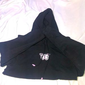Black oversized butterfly hoodie.